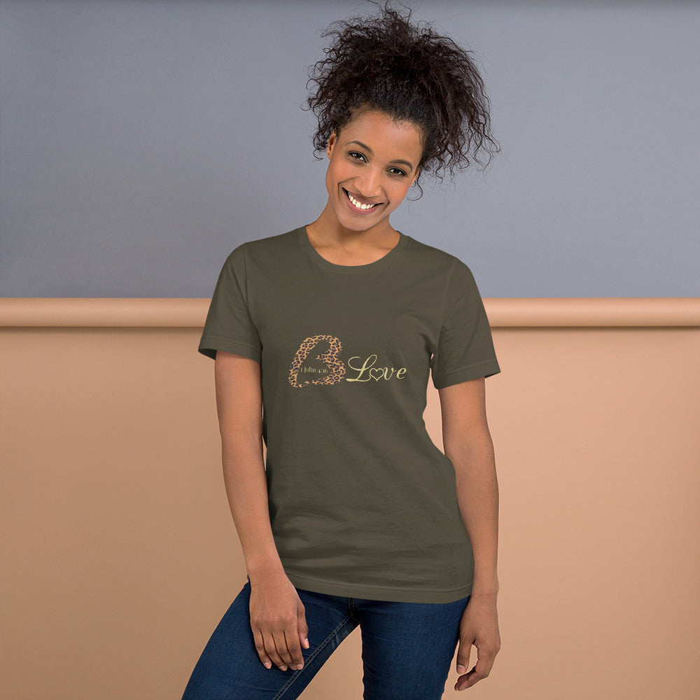 Unisex BLove Leopard in gold t-shirt - To Be Amor