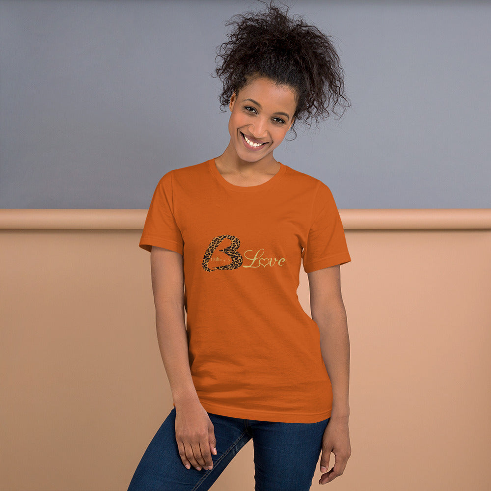 Unisex BLove Leopard in gold t-shirt - To Be Amor