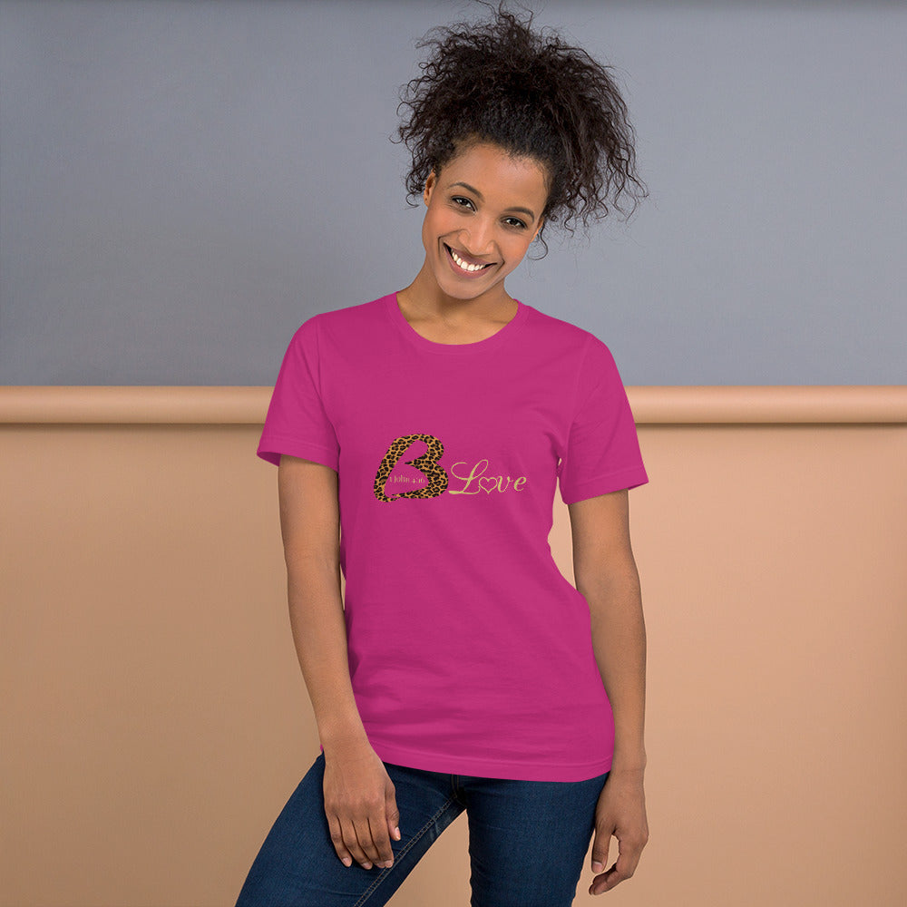 Unisex BLove Leopard in gold t-shirt - To Be Amor