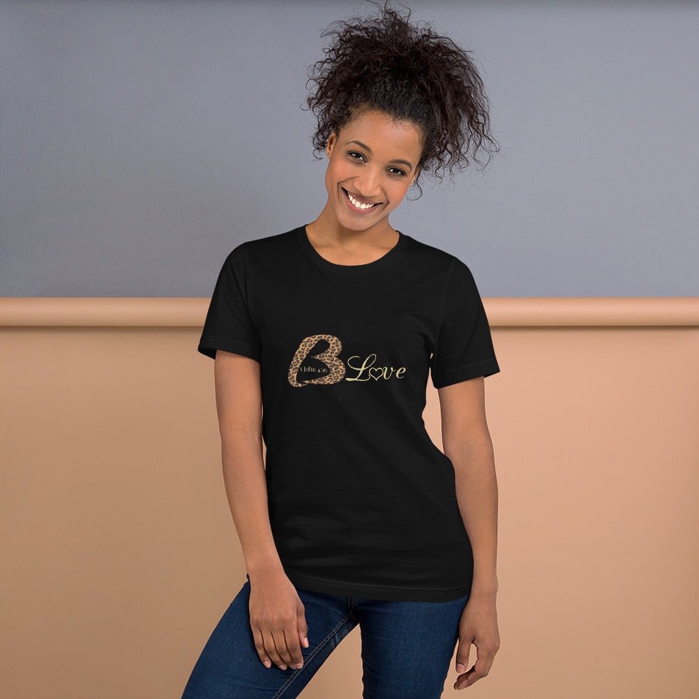 Unisex BLove Leopard in gold t-shirt - To Be Amor