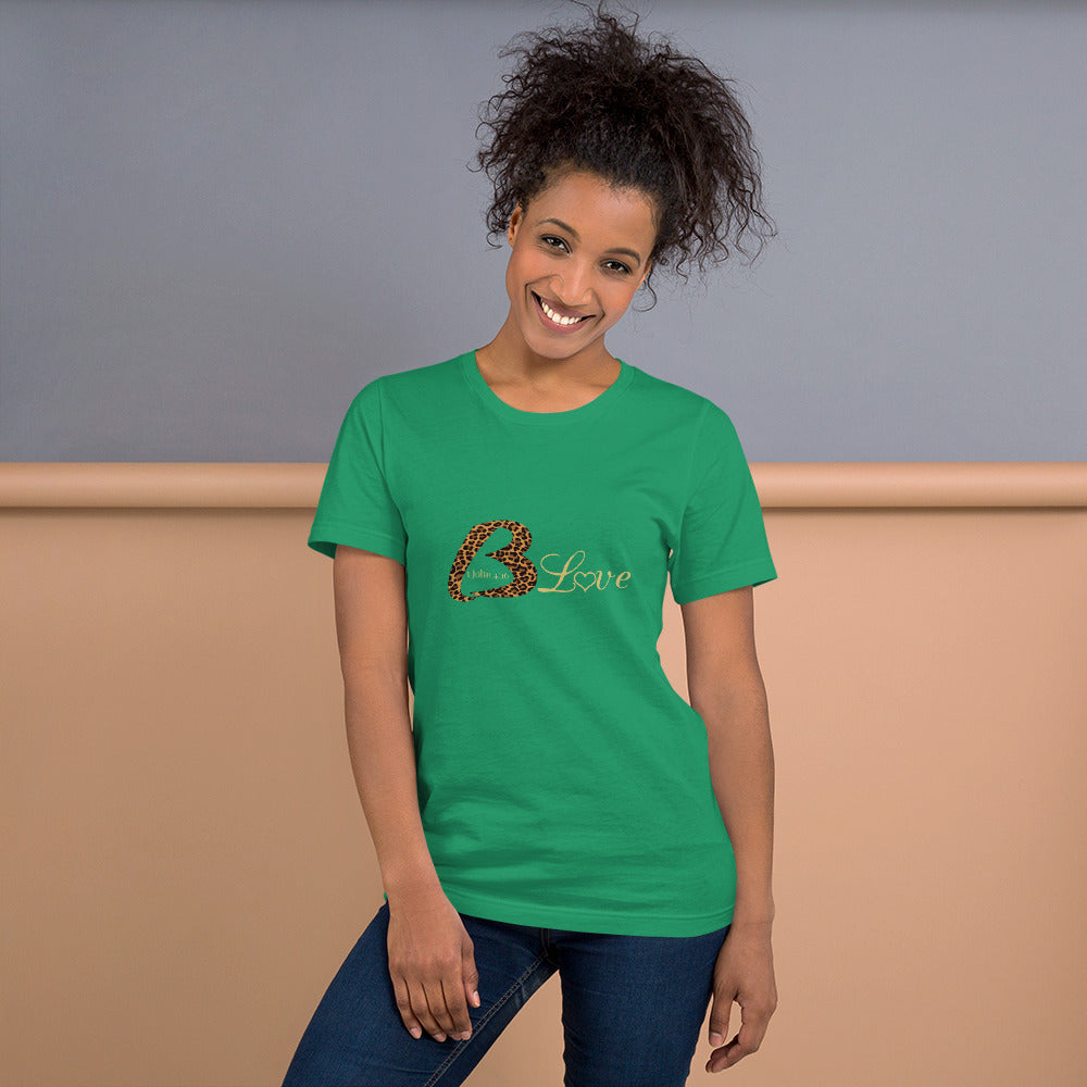 Unisex BLove Leopard in gold t-shirt - To Be Amor