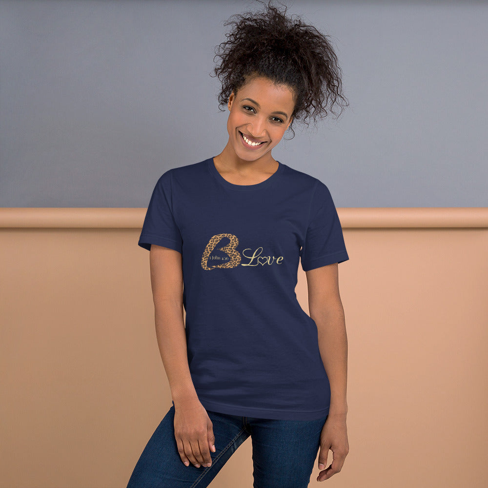 Unisex BLove Leopard in gold t-shirt - To Be Amor
