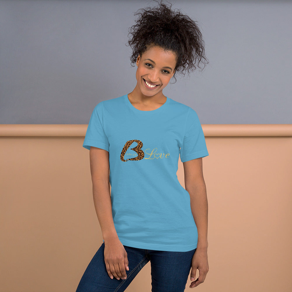 Unisex BLove Leopard in gold t-shirt - To Be Amor