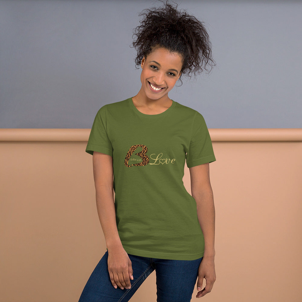 Unisex BLove Leopard in gold t-shirt - To Be Amor
