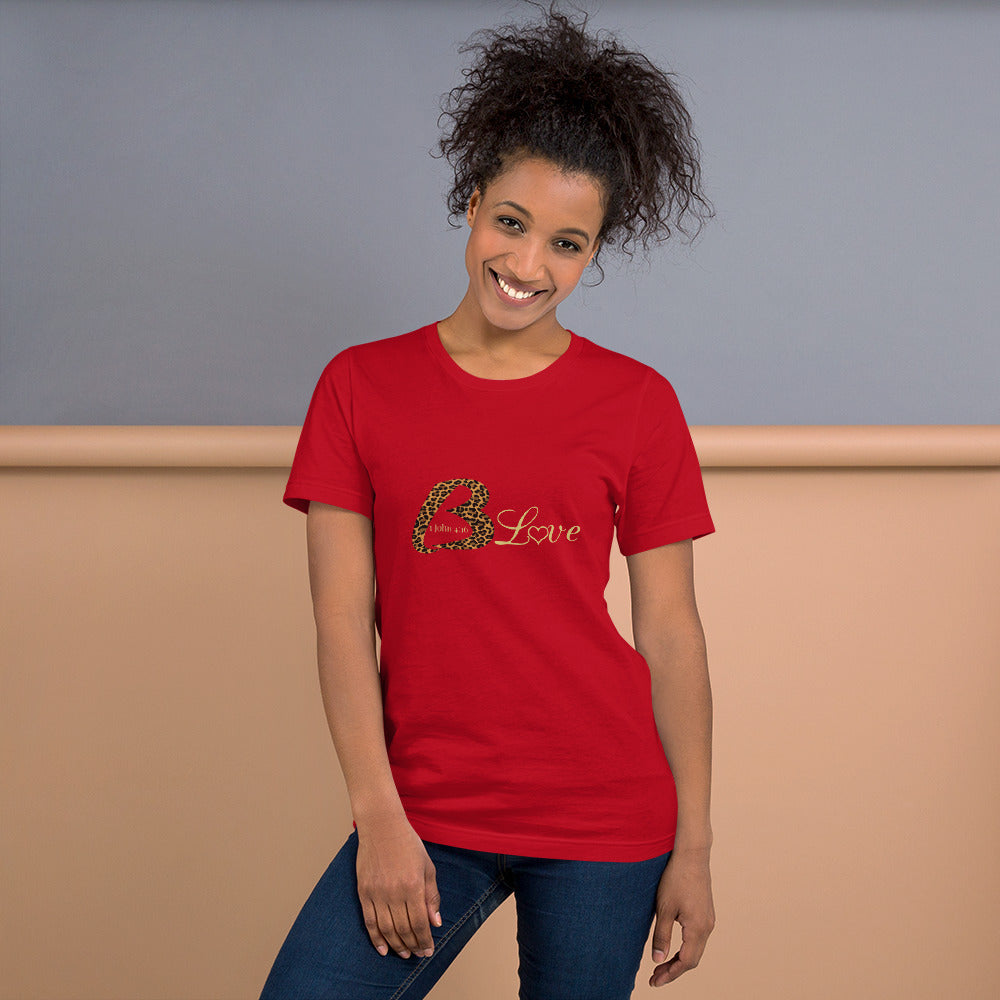 Unisex BLove Leopard in gold t-shirt - To Be Amor