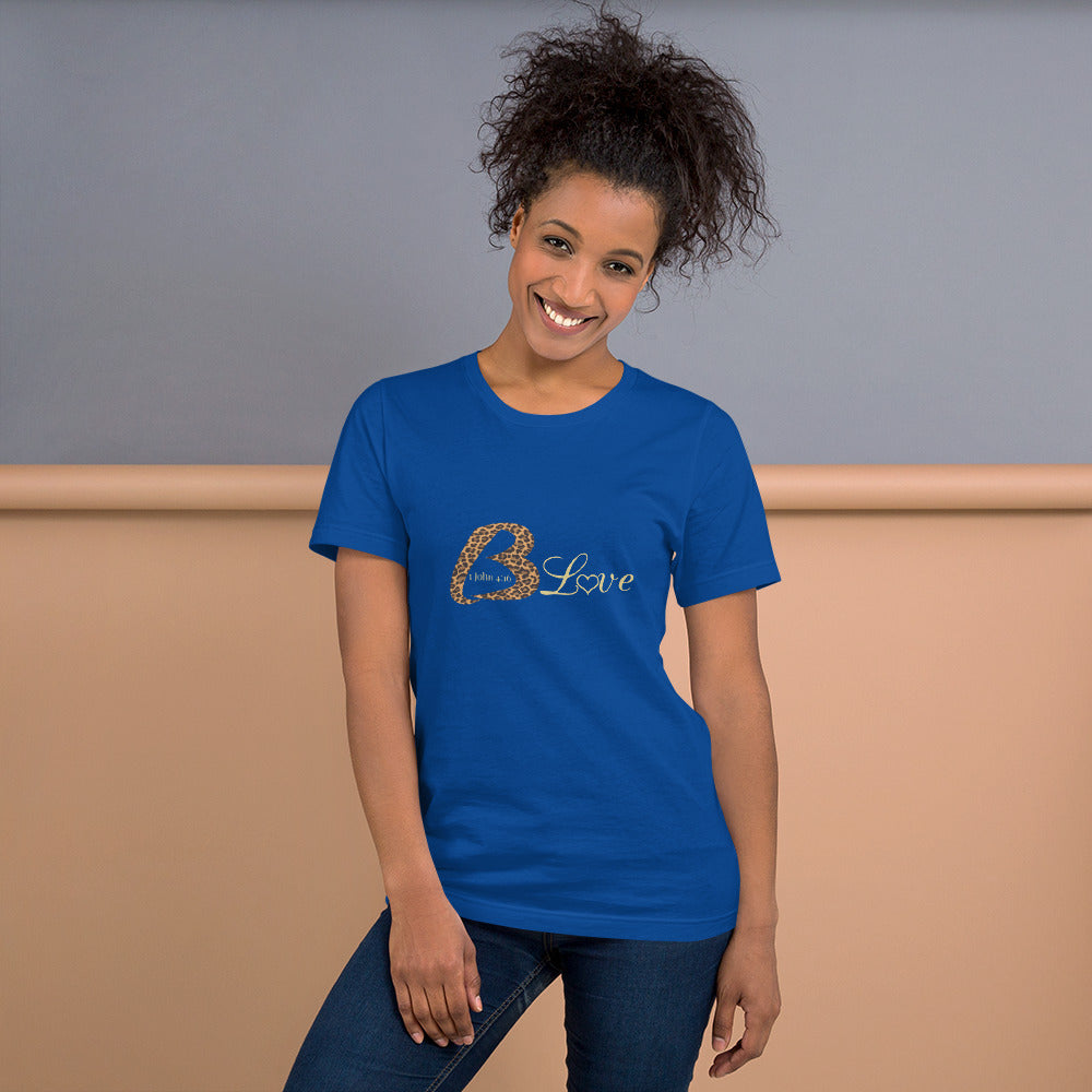 Unisex BLove Leopard in gold t-shirt - To Be Amor