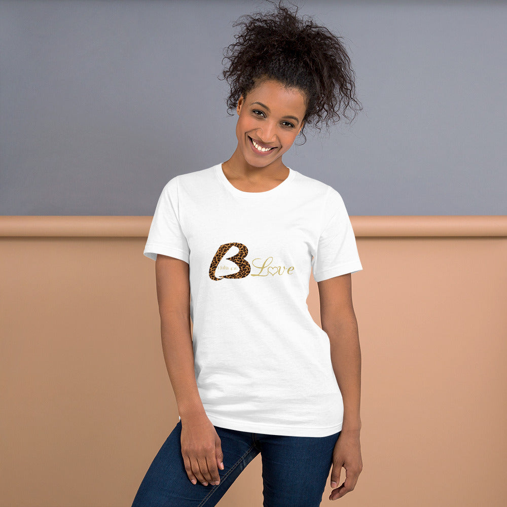 Unisex BLove Leopard in gold t-shirt - To Be Amor